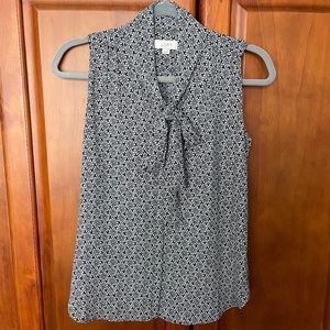 LOFT Daisy Print Sleeveless Bow Blouse XXS